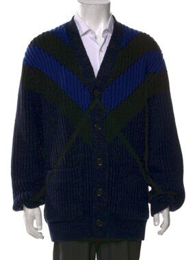 Burberry Shimmering Blue Argyle Chunky Knit Cardigan, Size M, NWT! $950